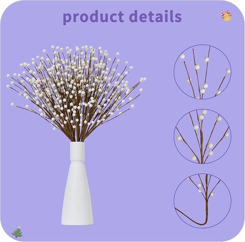 WSTPUPU Winter Decorations 24 Pcs Artificial Berry Stems 17inch White Berry Picks for Christmas Holiday Flower Arrangements Home Centerpieces DIY Ornaments in Saudi Arabia