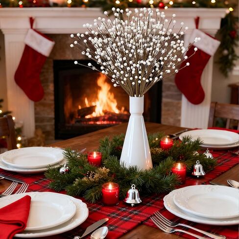 WSTPUPU Winter Decorations 24 Pcs Artificial Berry Stems 17inch White Berry Picks for Christmas Holiday Flower Arrangements Home Centerpieces DIY Ornaments in Saudi Arabia