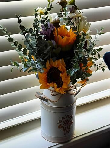 Fake Flowers in Vase,Sunflowers Artificial Flowers Silk Flower Arrangements with Metal Flower Vase Faux Flowers Sunflower Kitchen Decor Yellow Bathroom Decor Sunflower Gifts for Women (Yellow) in Saudi Arabia
