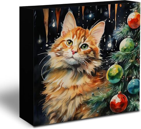 Kneaotoaji Hello Winter Wooden Box Sign - Cute Ragdoll Cat Desk Sign for Home Decor 5x5, Winter Decor, Cat Gifts for Women, Black in Saudi Arabia