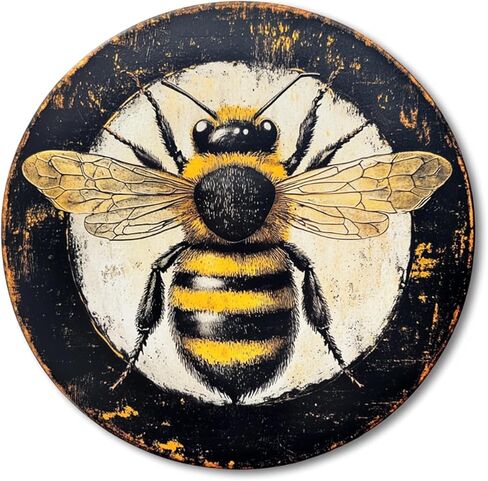 Bee Metal Sign Round Aluminum Vintage Metal Tin Sign for Farmhouse Rustic Yard Outdoor Outside Porch Wreath Wall Decoration 8 Inch in Saudi Arabia