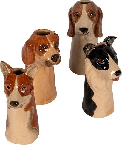 Creative Co-Op 4-Piece Hand-Painted Stoneware Dog Head Vase, Multicolor in Saudi Arabia