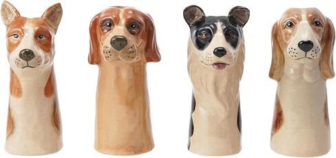 Creative Co-Op 4-Piece Hand-Painted Stoneware Dog Head Vase, Multicolor in Saudi Arabia