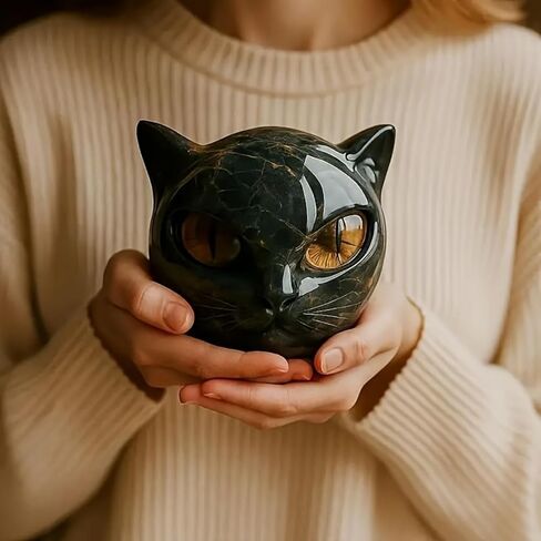 Luxury Black Cat Sculpture – Elegant Home Décor & Gift-Ready Art Piece, Hand-Carved Crystals and Healing Carved, for Cat Lovers in Saudi Arabia