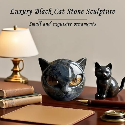 Luxury Black Cat Sculpture – Elegant Home Décor & Gift-Ready Art Piece, Hand-Carved Crystals and Healing Carved, for Cat Lovers in Saudi Arabia