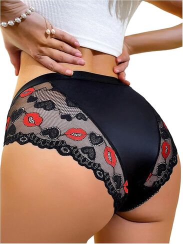 BEAUDRM Women's Floral Lace Brief Underwear Mid Rise No Show Mesh Thongs Panty Hipster in Saudi Arabia