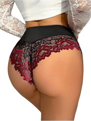 BEAUDRM Women's Floral Lace Brief Underwear Mid Rise No Show Mesh Thongs Panty Hipster in Saudi Arabia