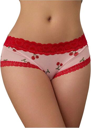 SweatyRocks Women's Cute Underwear Lace Trim Graphic Printed Panties Soft Breathable Briefs in Saudi Arabia