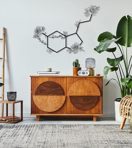 Serotonin Metal Wall Art – Flowered Serotonin Molecule Symbol of Happiness Wall Decor, Unique Black Metal Home Decor for Living Room, Bedroom, Kitchen, Boho Housewarming Gift (Black, 18.9" x 13.8" / 48 x 35 cm) in Saudi Arabia