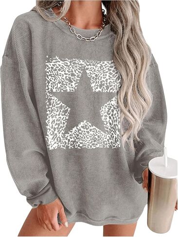 SHENHE Women's Leopard Print Star Graphic Sweatshirt Crewneck Loose Fit Fall Sweatshirt Pullover in Saudi Arabia