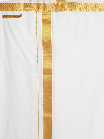 مجموعة SETHUKRISHNA للرجال باللون الأبيض من الحرير الجاهز للجيب Dhoti (أبيض) (مقاس واحد) (D318) in Kuwait