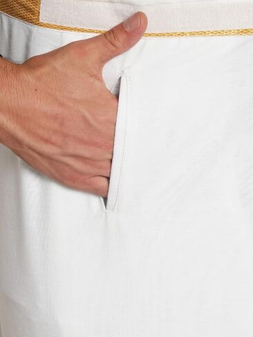مجموعة SETHUKRISHNA للرجال باللون الأبيض من الحرير الجاهز للجيب Dhoti (أبيض) (مقاس واحد) (D318) in Kuwait