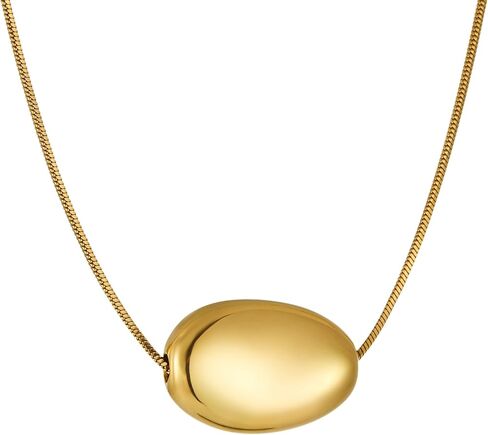 Dr's gift Chunky 14K Gold Plated Bean Necklace for Women Large Charm Statement Pendant Necklace Black Cord Necklaces Gold in Saudi Arabia