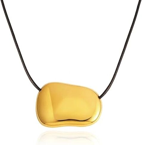 Dr's gift Chunky 14K Gold Plated Bean Necklace for Women Large Charm Statement Pendant Necklace Black Cord Necklaces Gold in Saudi Arabia