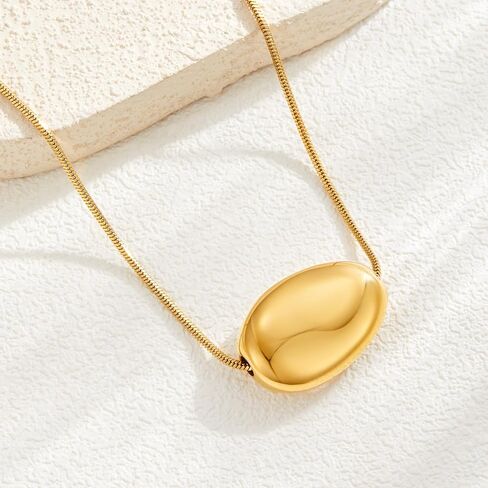 Dr's gift Chunky 14K Gold Plated Bean Necklace for Women Large Charm Statement Pendant Necklace Black Cord Necklaces Gold in Saudi Arabia