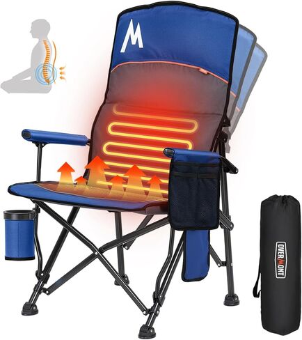 كرسي التخييم الدعم المفرط للظهور للبالغين - كبير الحجم مع مسند الظهر المرتفع القابل للتعديل - يدعم كرسي قابلة للطي الشاق 450 رطلاً - حامل الكأس وجيب جانبي - مثالي للهواء في الهواء الطلق ، الحشيش ، الشاطئ. in Kuwait