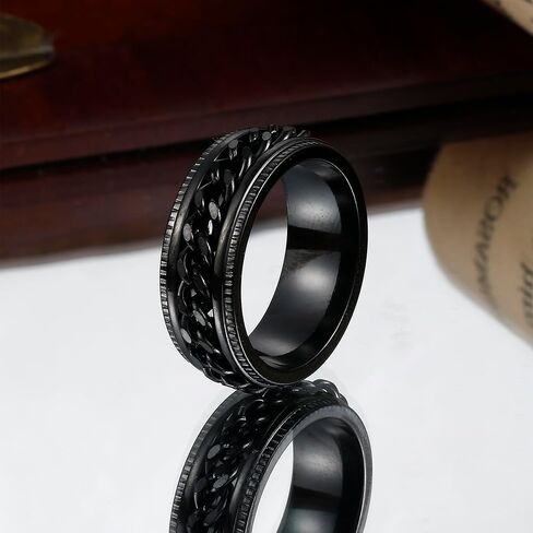 Stainless Steel Spinner Ring for Men Women Cool Chain Inlaid Fidget Rings 8mm Gold Black Silver Band Rings Size 6-14 in Saudi Arabia