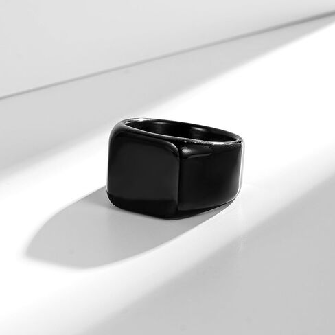 Black Band Rings for Men Stainless Steel Square Signet Thumb Pinky Ring Ring Trendy Jewelry 8-11# Non Tarnish Birthday Christmas Gifts for Him Husband Dad Father in Saudi Arabia