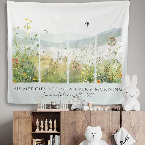Mcehtle Floral Christian Tapestry, Bible Verse Religious Wall Tapestries, Scripture His Mercies Are New Every Morning Wall Hanging Decor for Bedroom Living Room Home, 50x60 Inch in Saudi Arabia