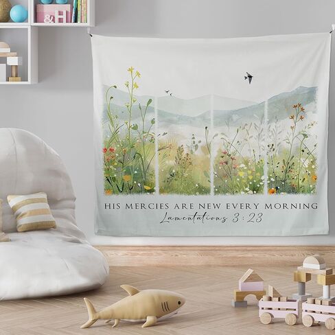 Mcehtle Floral Christian Tapestry, Bible Verse Religious Wall Tapestries, Scripture His Mercies Are New Every Morning Wall Hanging Decor for Bedroom Living Room Home, 50x60 Inch in Saudi Arabia