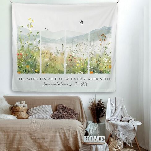 Mcehtle Floral Christian Tapestry, Bible Verse Religious Wall Tapestries, Scripture His Mercies Are New Every Morning Wall Hanging Decor for Bedroom Living Room Home, 50x60 Inch in Saudi Arabia