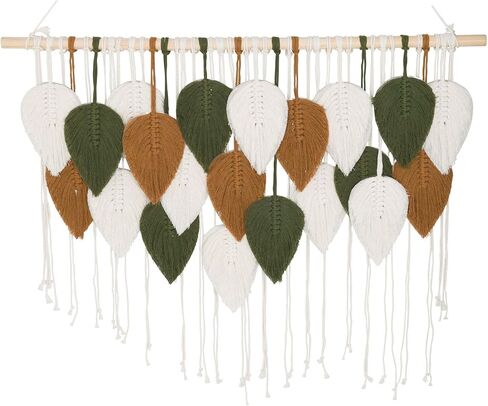 ديكور ريش معلق على الحائط من Macrame كبير - ديكور غرفة بوهو مصنوع يدويًا من القطن لغرفة النوم والحضانة والمكتب - 39 بوصة عرض × 29.5 بوصة طول (فضي، ذهبي، أبيض) in Kuwait