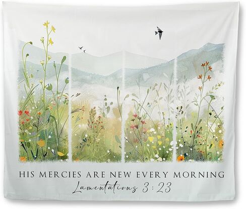 Mcehtle Floral Christian Tapestry, Bible Verse Religious Wall Tapestries, Scripture His Mercies Are New Every Morning Wall Hanging Decor for Bedroom Living Room Home, 50x60 Inch in Saudi Arabia