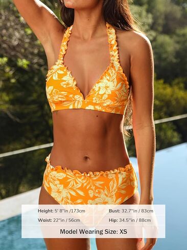 CUPSHE Women's Bikini Sets Two Piece Swimsuit Halter Tie Bathing Suit V Neck Mid Rise Ruffle Back Hook in Saudi Arabia