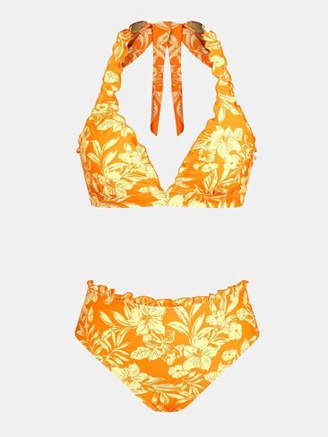 CUPSHE Women's Bikini Sets Two Piece Swimsuit Halter Tie Bathing Suit V Neck Mid Rise Ruffle Back Hook in Saudi Arabia