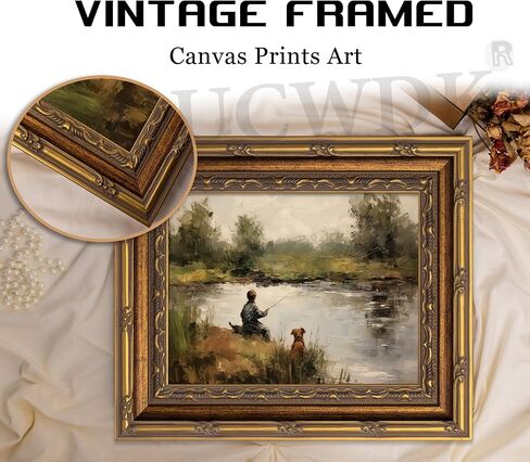 Vintage Gold Framed Wall Art Tree Forest Landscape Painting Canvas Prints Green Gray Tree Natural Sketch Picture Rustic Farmhouse Poster Artwork for Living Room Bedroom Bathroom, 9x11in in Saudi Arabia