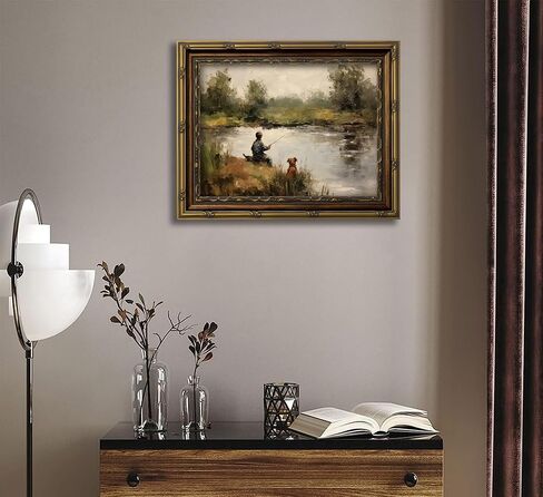 Vintage Gold Framed Wall Art Tree Forest Landscape Painting Canvas Prints Green Gray Tree Natural Sketch Picture Rustic Farmhouse Poster Artwork for Living Room Bedroom Bathroom, 9x11in in Saudi Arabia