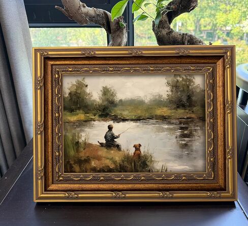 Vintage Gold Framed Wall Art Tree Forest Landscape Painting Canvas Prints Green Gray Tree Natural Sketch Picture Rustic Farmhouse Poster Artwork for Living Room Bedroom Bathroom, 9x11in in Saudi Arabia