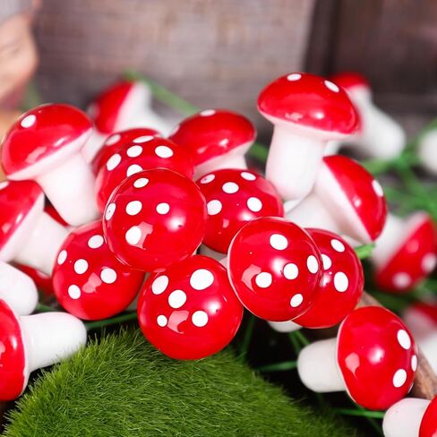 50 Pieces Mini Mushroom Miniatures Artificial Garden Fairy Bonsai Plant Pot Foam Craft Decoration for Home DIY Micro Landscape Decor (2cm) in Saudi Arabia
