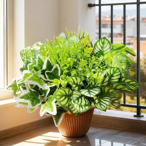 Sexacohu Artificial Plants Outdoor 10 Bundles(Artificial Greenery Fake Plants, Large Bunches Faux Plants with Stems and Plastic Leaves, Outdoor Bushes for Patio Front Porch Yard Garden Decor) in Saudi Arabia