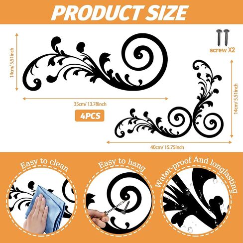 ORNAROVI 4 Pcs Metal Scroll Wall Art Black Wrought Iron Wall Medallion Decor Horizontal Metal Scroll Art Hanging Decoration for Above Door Front Porch Hallway Entryway Living Room (13.8×5.5 Inch) in Saudi Arabia
