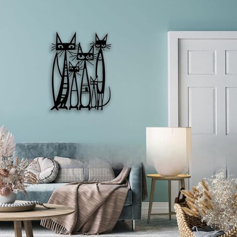 Cats Metal Wall Decor - funny Room Decor Cute Wall Art Home Decor for Living Room, Bedroom, Office, Outdoor, Pet Shop (Black) in Saudi Arabia