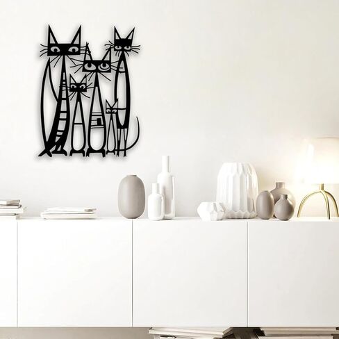 Cats Metal Wall Decor - funny Room Decor Cute Wall Art Home Decor for Living Room, Bedroom, Office, Outdoor, Pet Shop (Black) in Saudi Arabia