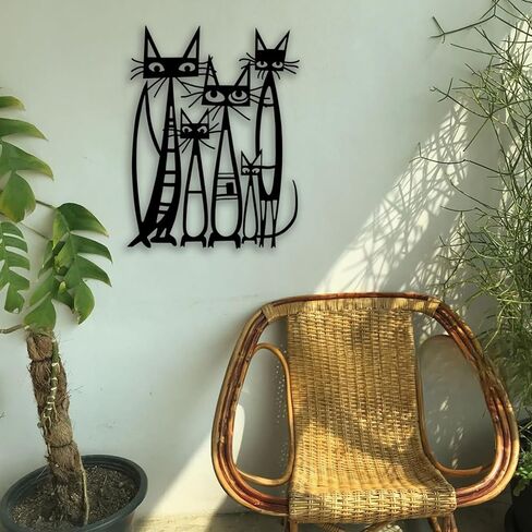 Cats Metal Wall Decor - funny Room Decor Cute Wall Art Home Decor for Living Room, Bedroom, Office, Outdoor, Pet Shop (Black) in Saudi Arabia
