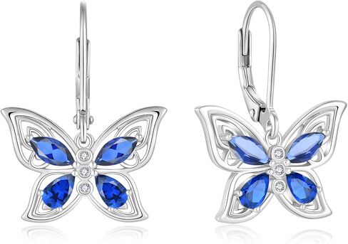 YL Big Butterfly Earrings for Women, Solid Sterling Silver 18K White Gold Plated Birthstone Teardrop Dangle Leverback Jewelry in Saudi Arabia