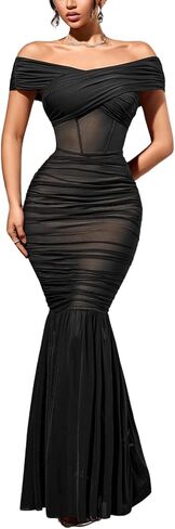 فستان نسائي طويل مكشوف الكتفين من CurvySweet، حمالة صدر مدمجة، فساتين سهرة رسمية للنساء in Kuwait