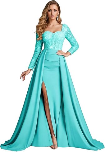 فستان سهرة نسائي مزين بالترتر 2026 من الساتان برقبة مربعة فستان رسمي حورية البحر مع شق وحفلة زفاف in Kuwait