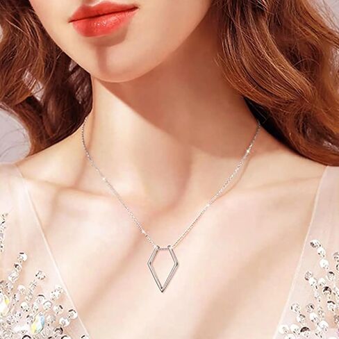 MWTSYSQ 925 Sterling Silver Ring Holder Necklace for Women, Geometric Simple Ring Holder Necklace with Pendant Ring Length 45cm, Fork Necklace, Rhombus Ring Holder Necklace in Saudi Arabia