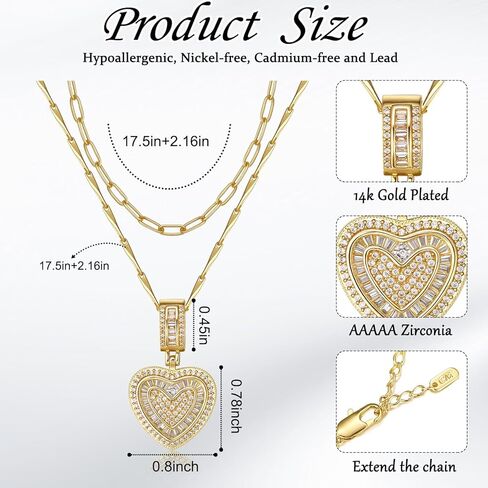 MEIITRUE Heart Necklaces for Women Trendy 14k Gold Plated Dainty Layered Chain Necklace Set,Cubic Zirconia Heart Pendant, Stackable Choker Jewelry Gifts for Her in Saudi Arabia