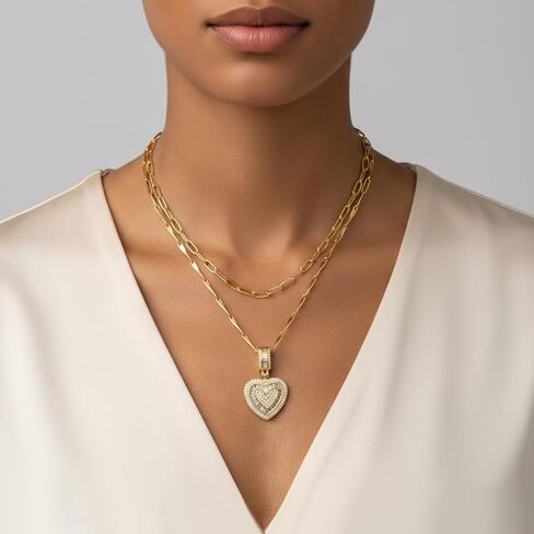 MEIITRUE Heart Necklaces for Women Trendy 14k Gold Plated Dainty Layered Chain Necklace Set,Cubic Zirconia Heart Pendant, Stackable Choker Jewelry Gifts for Her in Saudi Arabia