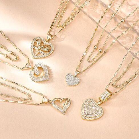 MEIITRUE Heart Necklaces for Women Trendy 14k Gold Plated Dainty Layered Chain Necklace Set,Cubic Zirconia Heart Pendant, Stackable Choker Jewelry Gifts for Her in Saudi Arabia