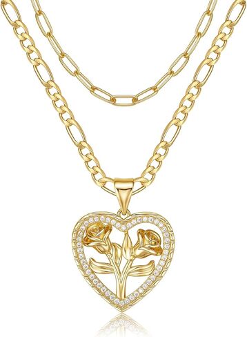 MEIITRUE Heart Necklaces for Women Trendy 14k Gold Plated Dainty Layered Chain Necklace Set,Cubic Zirconia Heart Pendant, Stackable Choker Jewelry Gifts for Her in Saudi Arabia