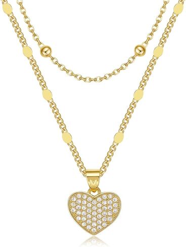 MEIITRUE Heart Necklaces for Women Trendy 14k Gold Plated Dainty Layered Chain Necklace Set,Cubic Zirconia Heart Pendant, Stackable Choker Jewelry Gifts for Her in Kuwait