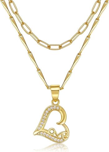 MEIITRUE Heart Necklaces for Women Trendy 14k Gold Plated Dainty Layered Chain Necklace Set,Cubic Zirconia Heart Pendant, Stackable Choker Jewelry Gifts for Her in Saudi Arabia