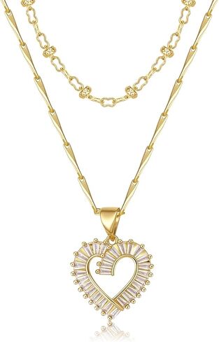 MEIITRUE Heart Necklaces for Women Trendy 14k Gold Plated Dainty Layered Chain Necklace Set,Cubic Zirconia Heart Pendant, Stackable Choker Jewelry Gifts for Her in Saudi Arabia