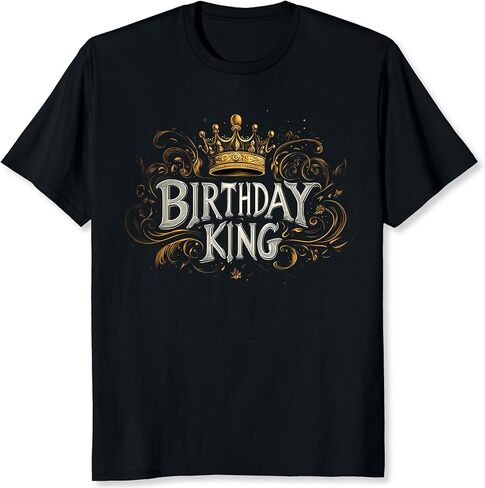 Birthday King Shirt for Men Birthday Gift for Men Husband Boyfriend Brother Gold and Black Graphic Tee in Saudi Arabia